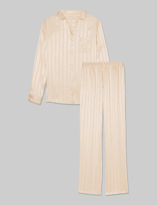 Women's Satin Jacquard Long Sleeve Pajama Top & Pant Set