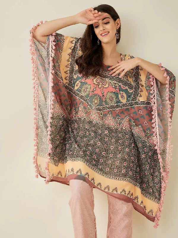 Green Abstract Floral Printed Kaftan Kurta - The Kaftan Company