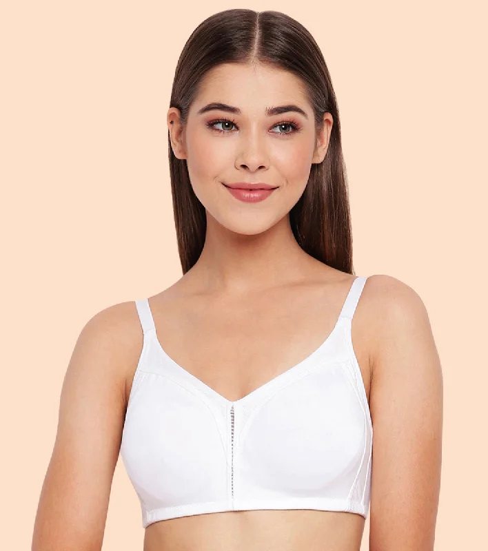 Enamor Fab-Cool AB75 M-frame Jiggle Control Full Support Stretch Cotton Bra for Women- Full Coverage, Non Padded and Wirefree - White Enamor Fab-Cool AB75 M-frame Jiggle Control Full Support Stretch Cotton Bra for Women- Full Coverage, Non Padded and Wirefree - White