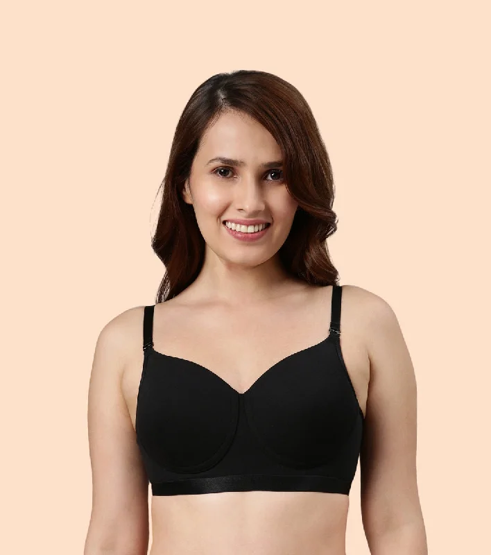 Enamor Fab-Cool A165 Antimicrobial Ultimate Coverage Cotton T-shirt Bra for Women- High Coverage, Padded and Wirefree - Black Enamor Fab-Cool A165 Antimicrobial Ultimate Coverage Cotton T-shirt Bra for Women- High Coverage, Padded and Wirefree - Black
