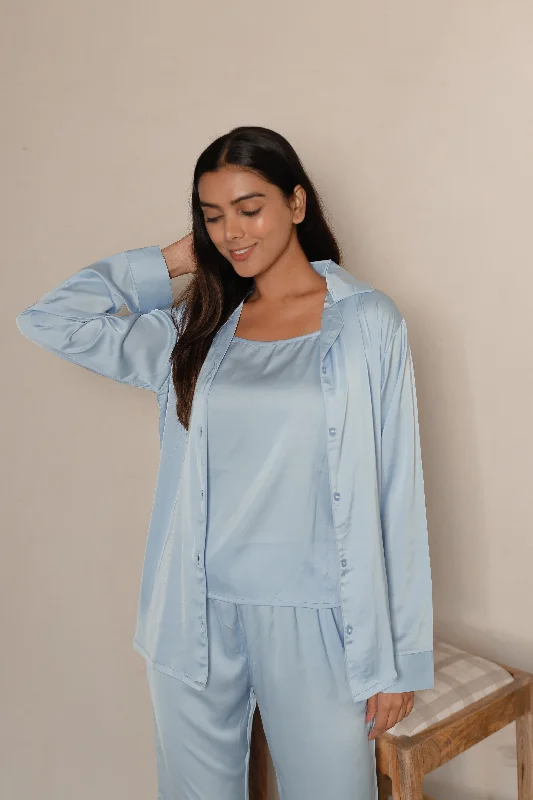 Baby Blue Luxe Satin -3 Pcs PJ Set