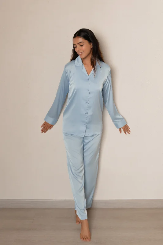 Baby Blue Luxe Satin PJ Set