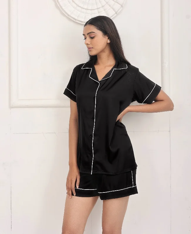 Black Luxe Satin Shorts Set