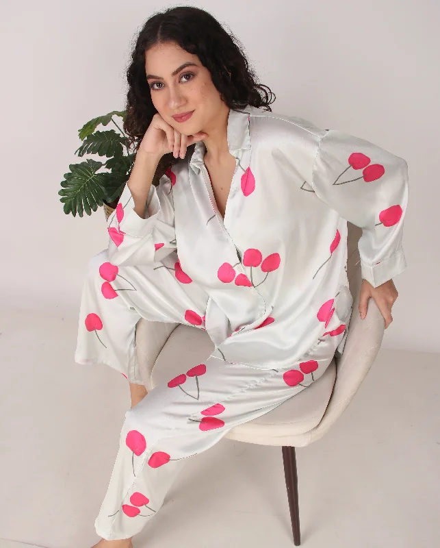 Cherry Oversized Satin PJ Set