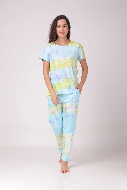 Tie Dye Blue Knitted Pj Set