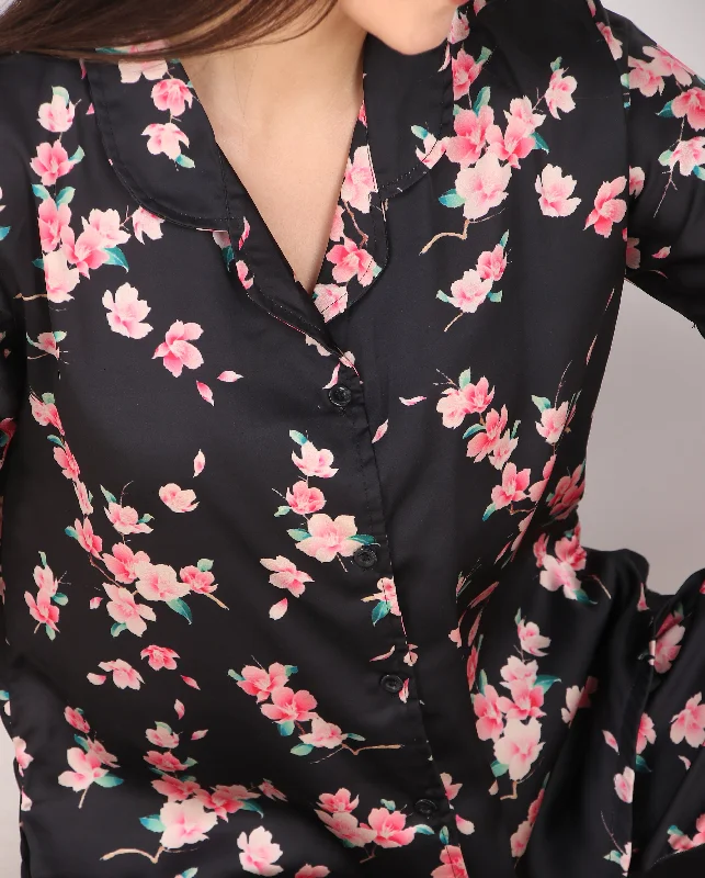Pink Flower Satin Pj Set