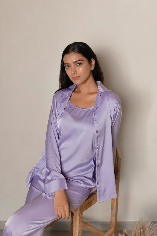 Soft Purple Luxe Satin -3 Pcs PJ Set