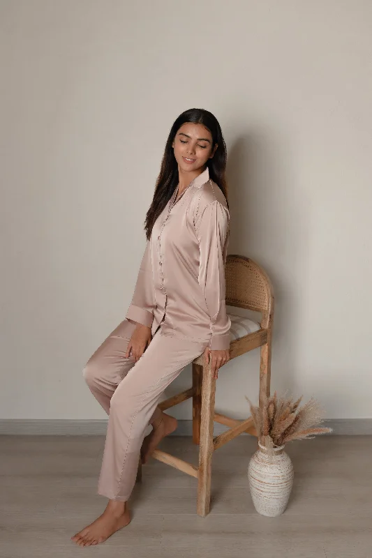 Tan Brown Luxe Satin PJ Set