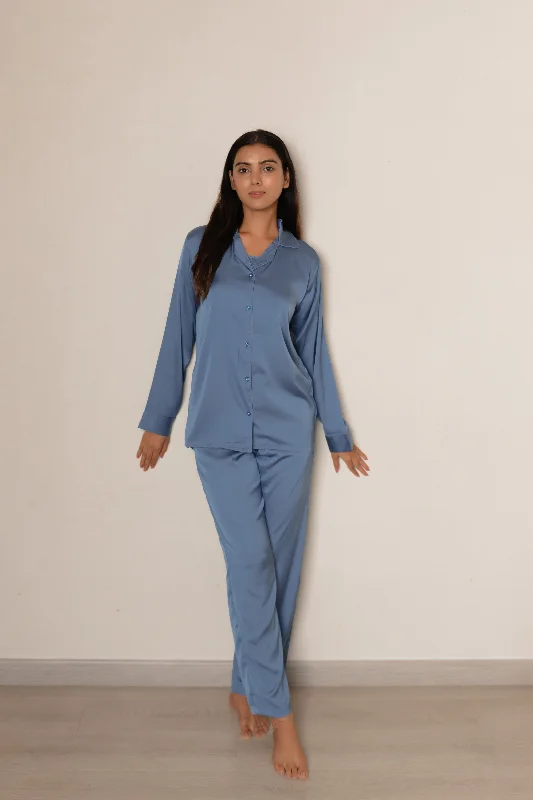 Yale Blue Luxe Satin PJ Set